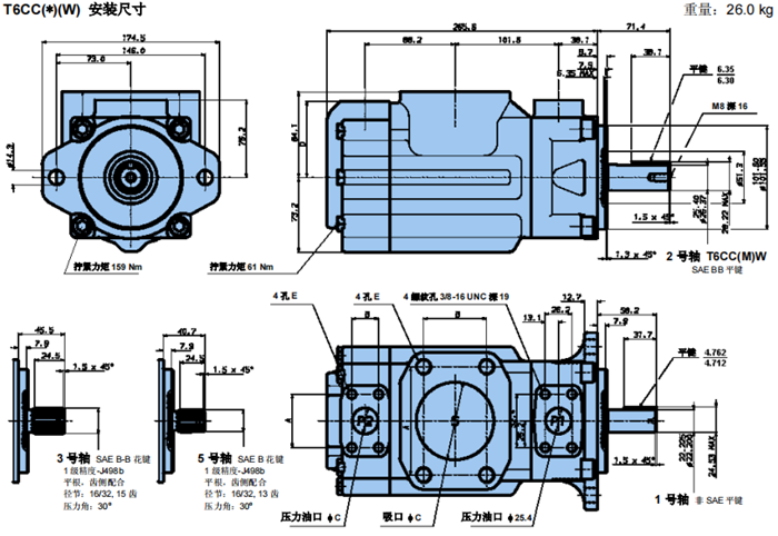 T6CC,T6CCP,T6CCM系列派克parker双联叶片泵安装尺寸
