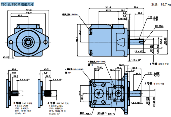 丹尼逊T6C叶片泵及T6CM叶片泵安装尺寸