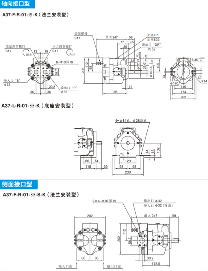A37型油研变量柱塞泵安装尺寸