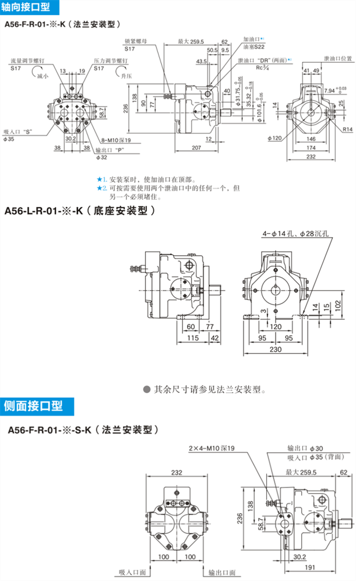 A56型油研变量柱塞泵安装尺寸