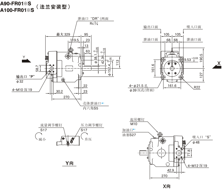 A90,A100型油研变量柱塞泵安装尺寸