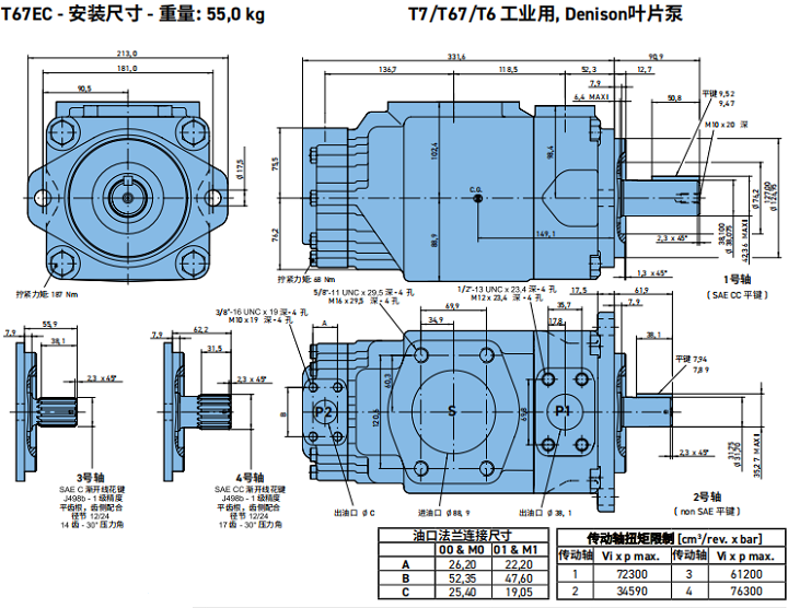 丹尼逊T67EC系列叶片泵安装尺寸