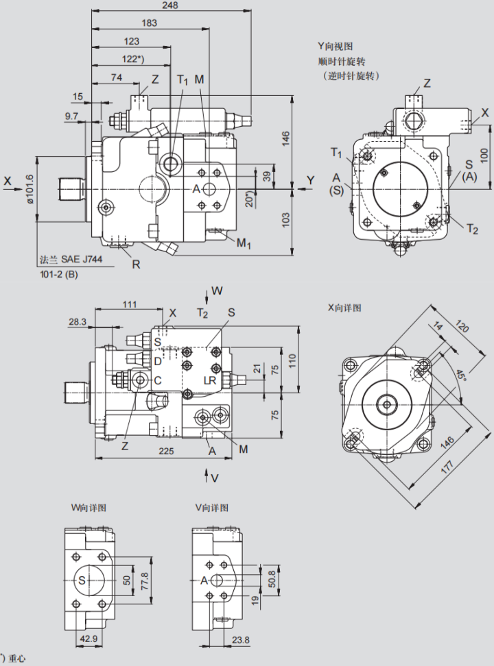 力士乐A11VO40变量柱塞泵元件尺寸
