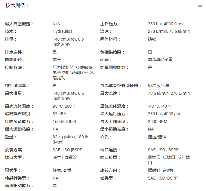 派克变量柱塞泵 - P1系列 
